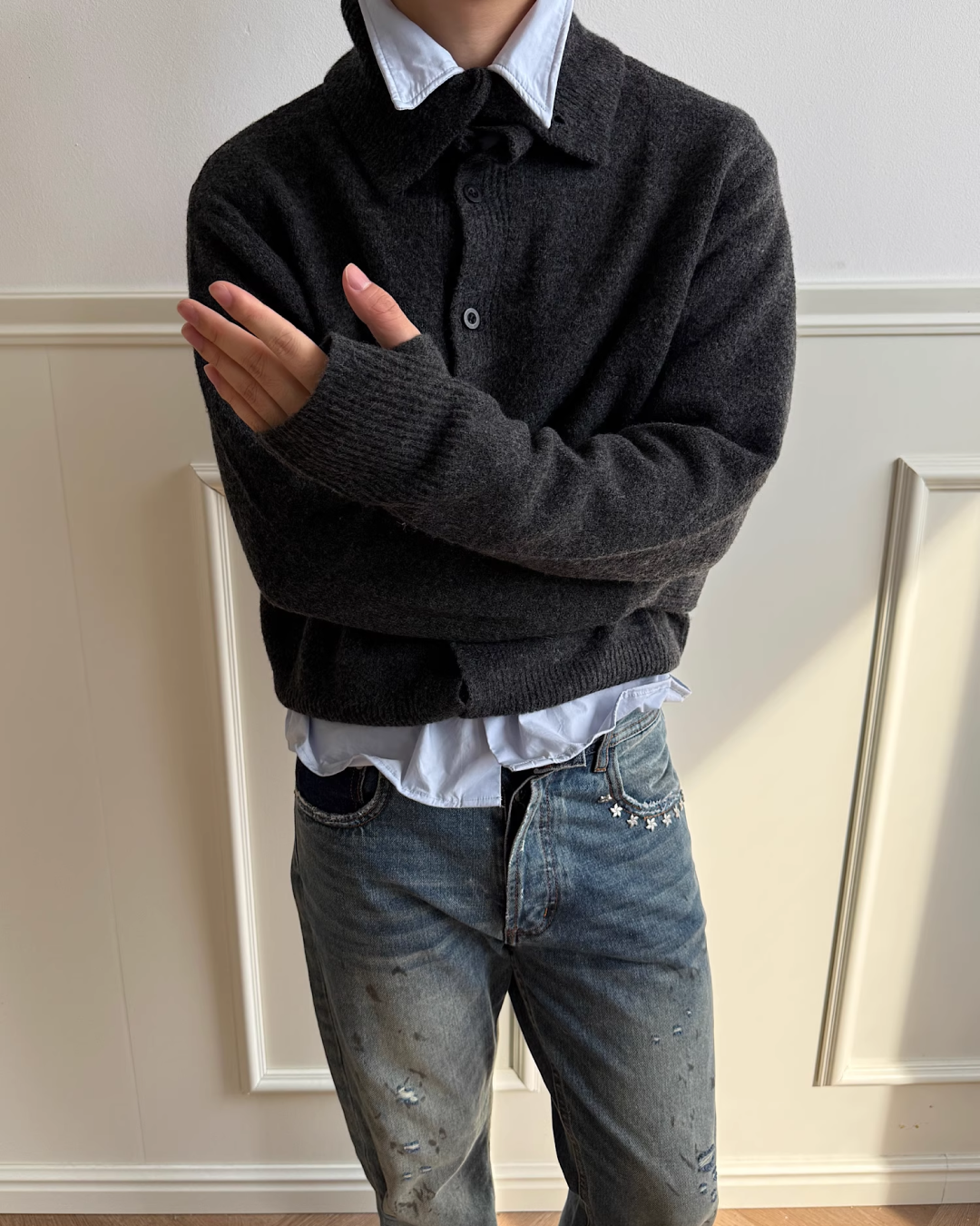 ハイネックボタンニット B0050