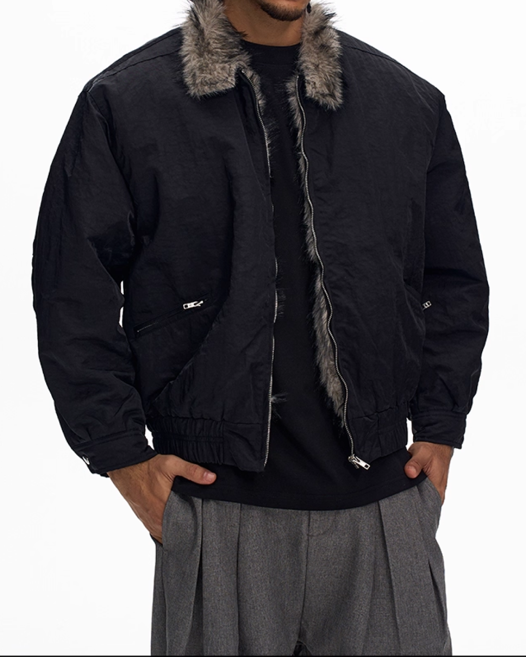 ハイネックジップファージャケット B0051