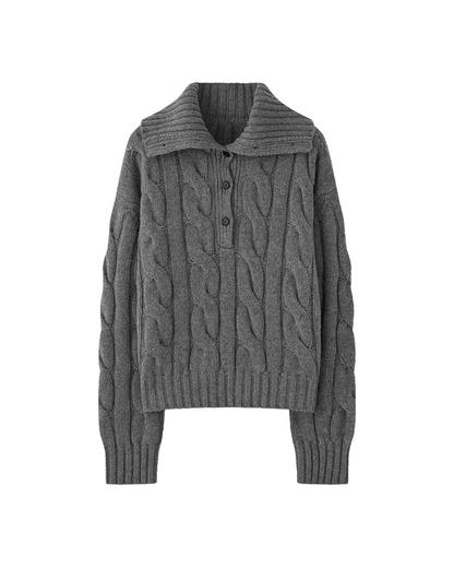 ハイネックボタンケーブルニット B0058