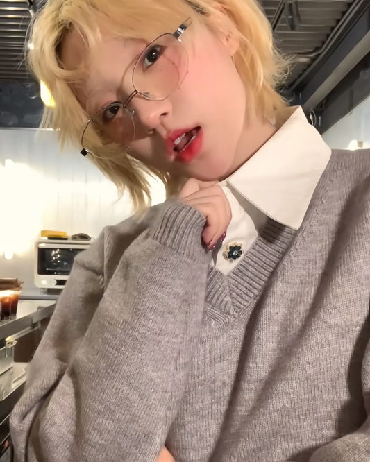 短丈レイヤードニットシャツ B0065