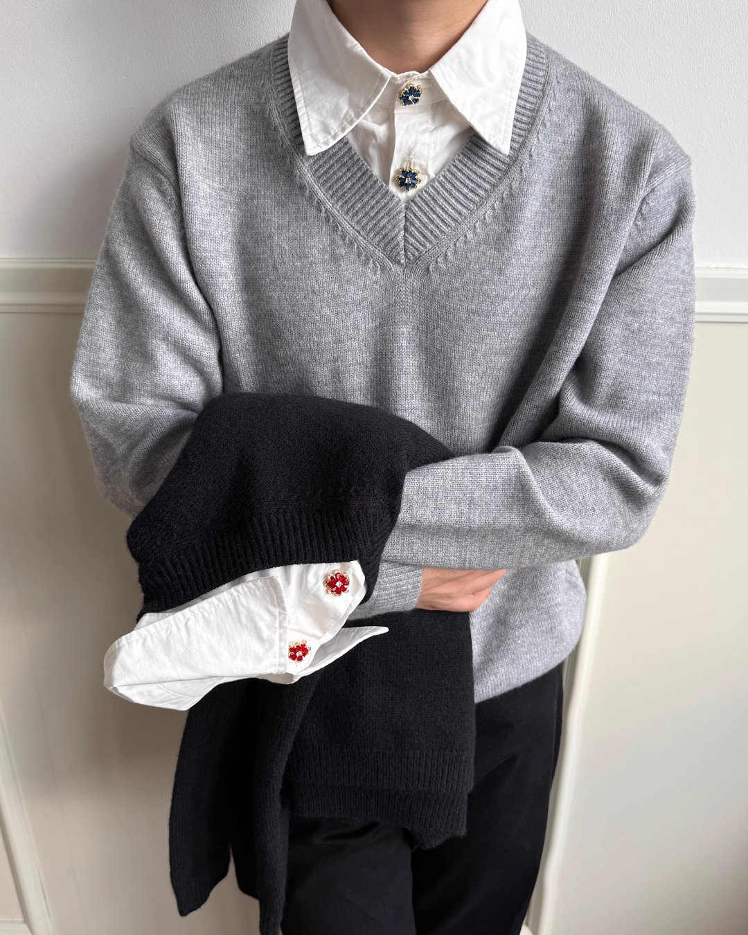 短丈レイヤードニットシャツ B0065