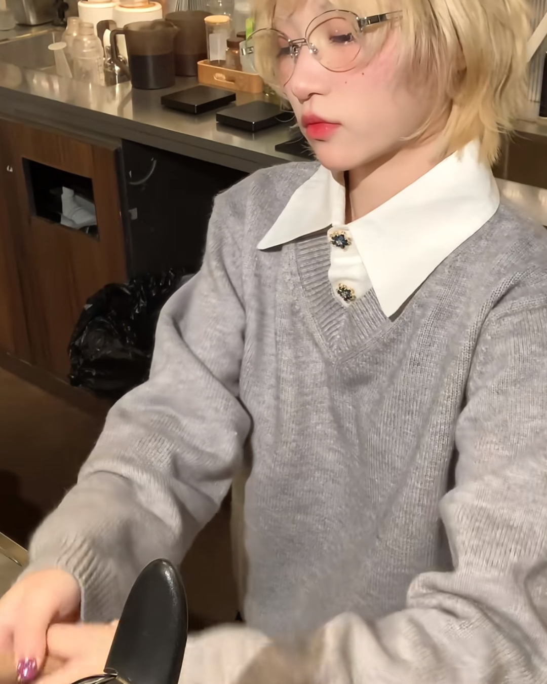 短丈レイヤードニットシャツ B0065