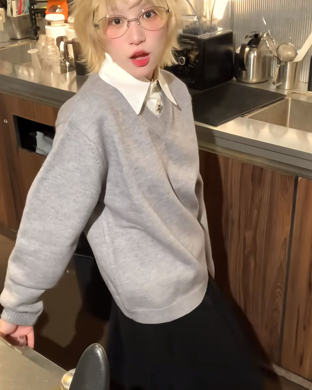 短丈レイヤードニットシャツ B0065