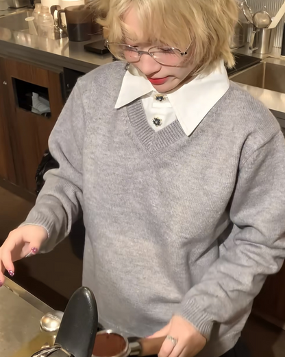 短丈レイヤードニットシャツ B0065