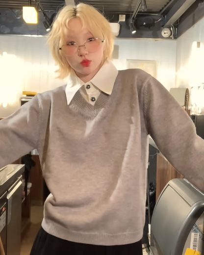 短丈レイヤードニットシャツ B0065