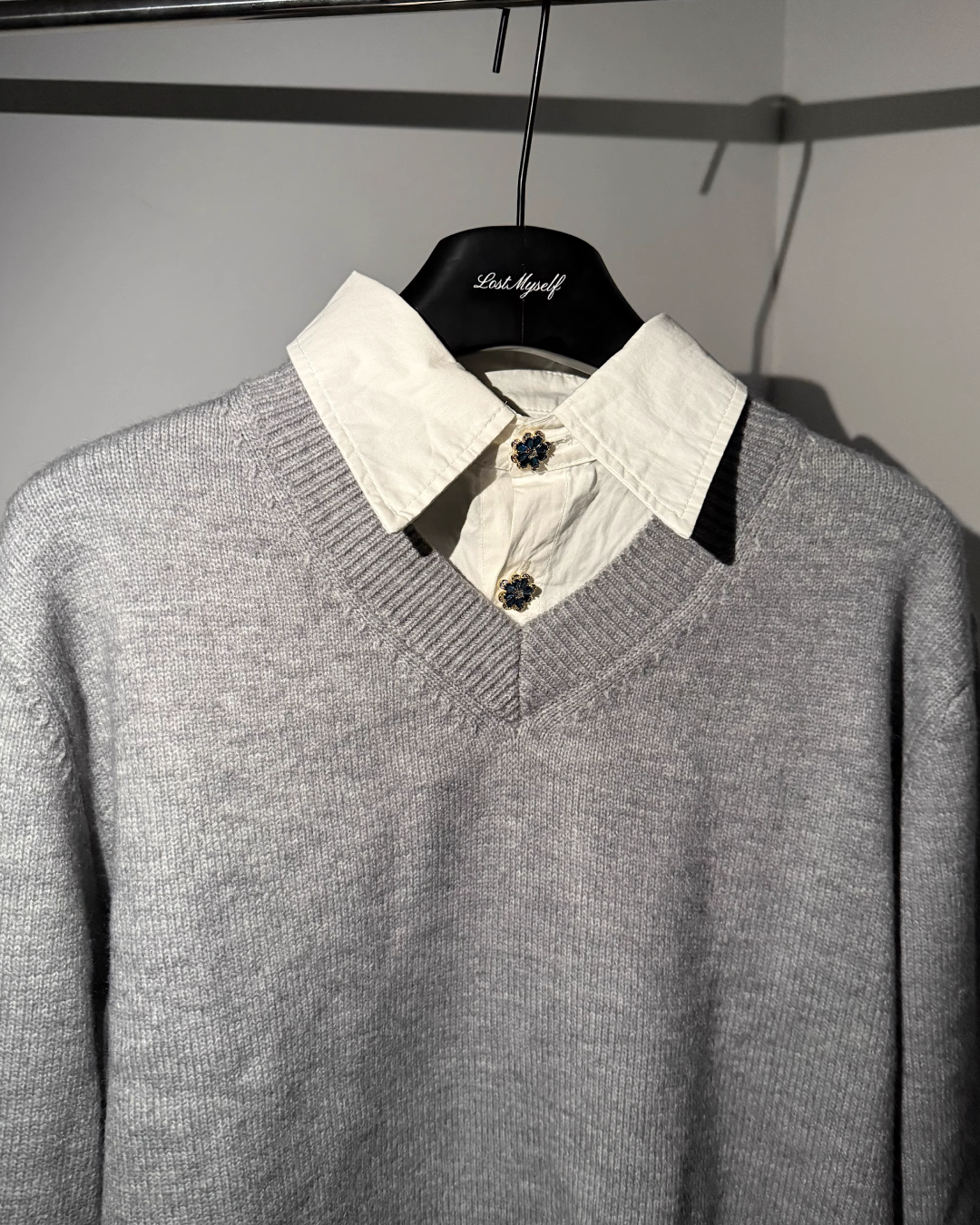 短丈レイヤードニットシャツ B0065