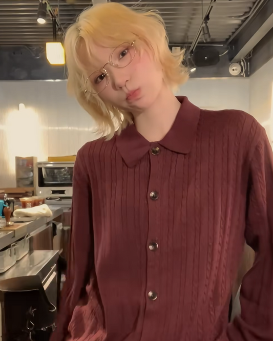 短丈カラーニットシャツ B0066