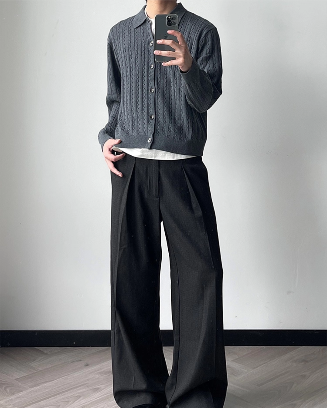 短丈カラーニットシャツ B0066