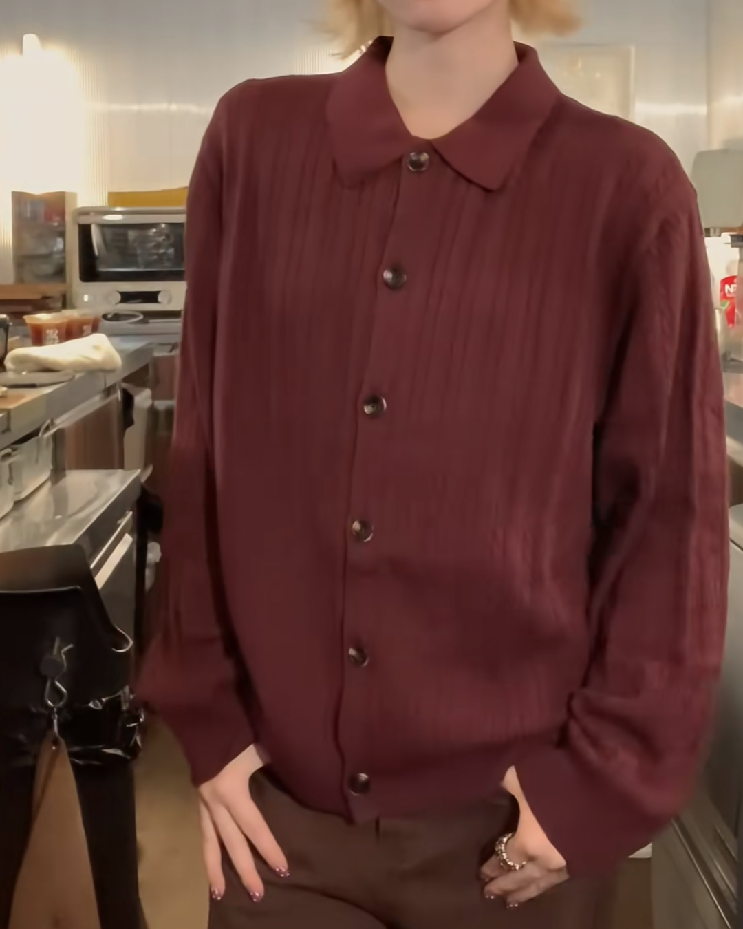 短丈カラーニットシャツ B0066