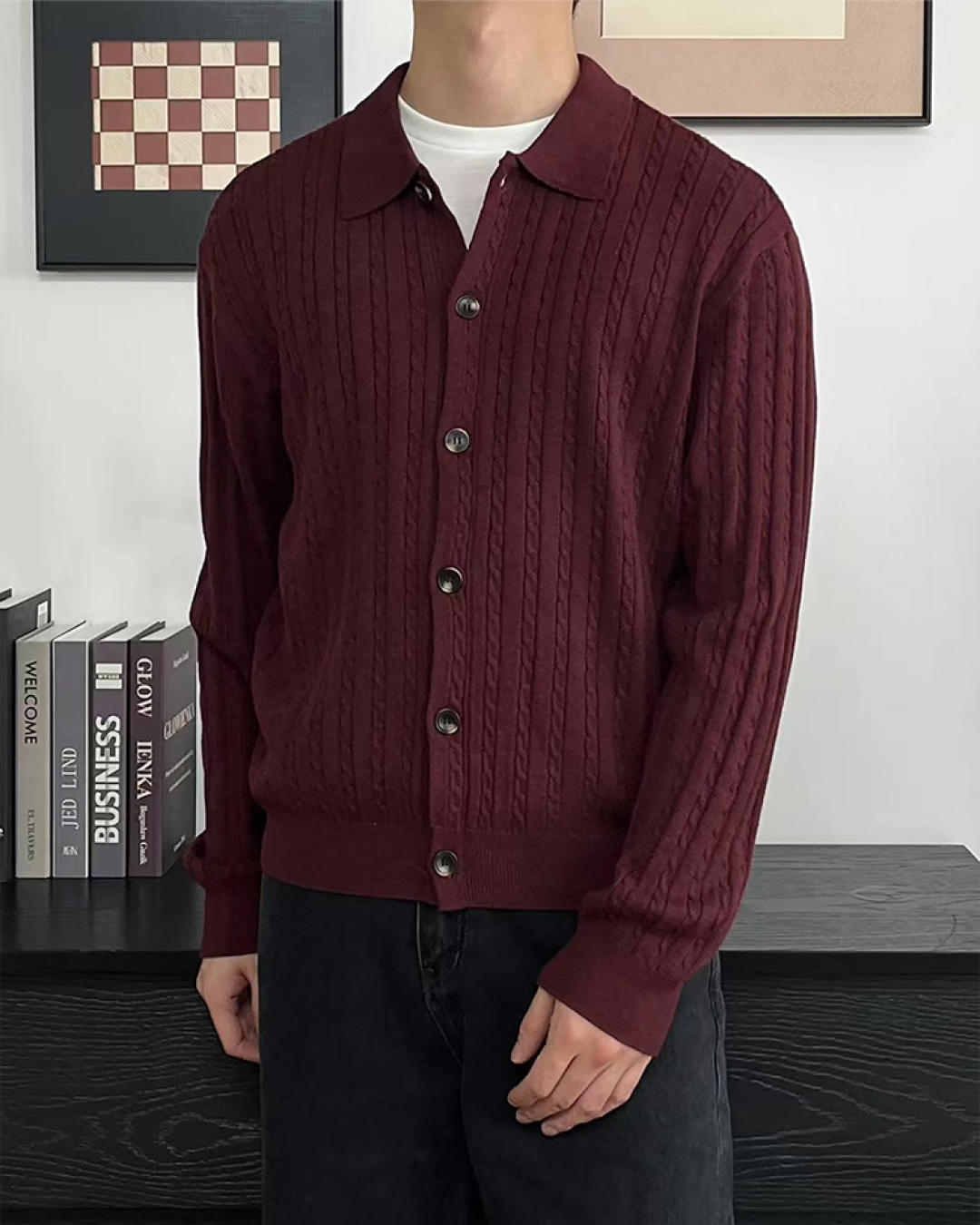 短丈カラーニットシャツ B0066