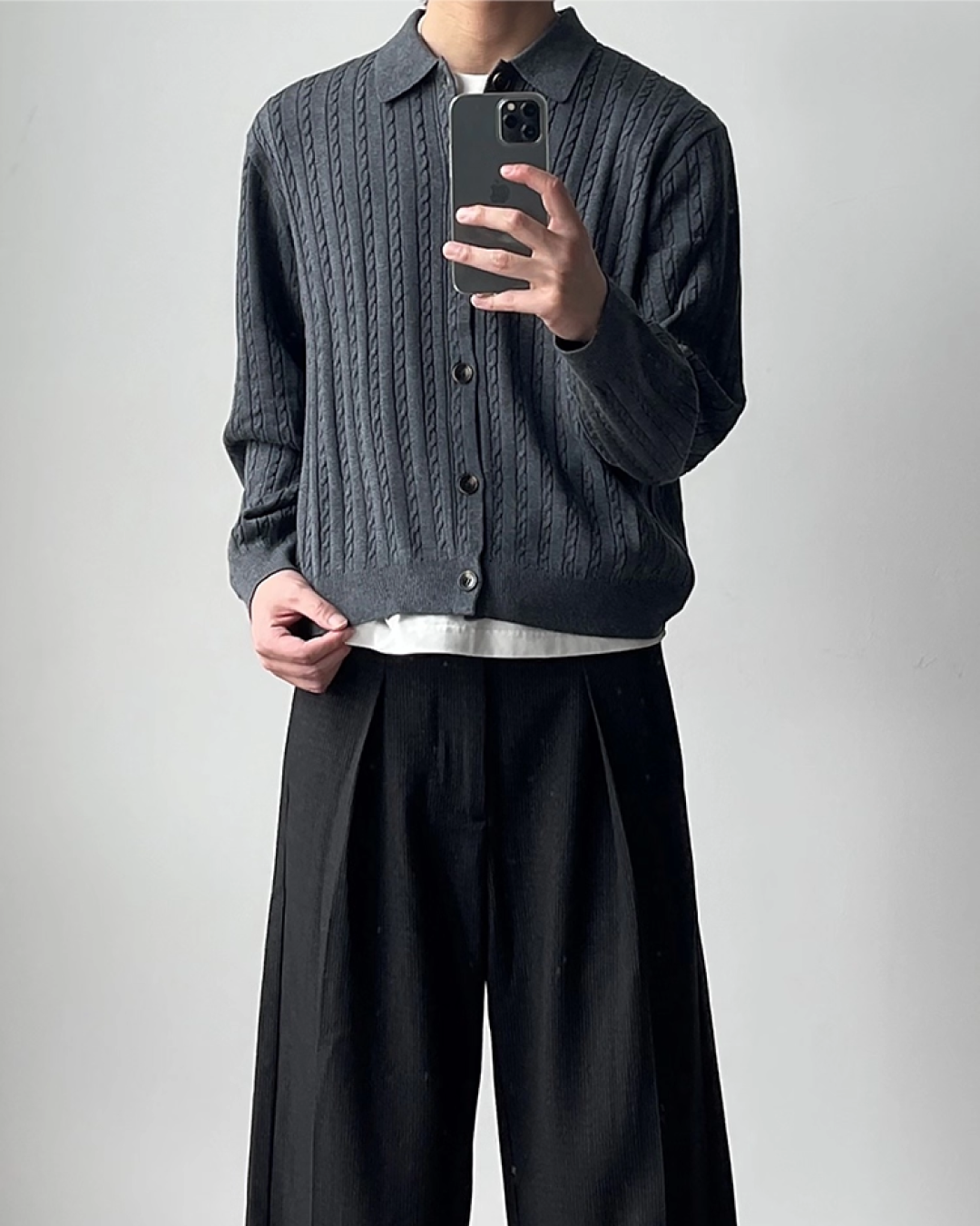 短丈カラーニットシャツ B0066