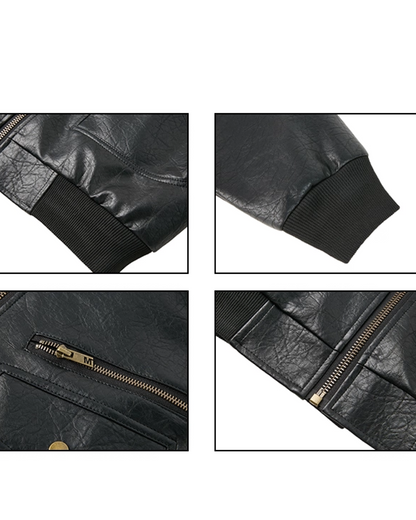 Multi-pocket PU leather jacket B0071