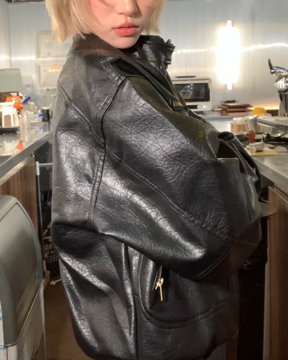 Multi-pocket PU leather jacket B0071