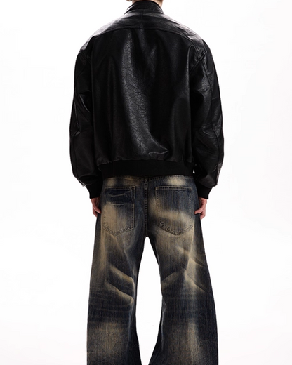 Multi-pocket PU leather jacket B0071