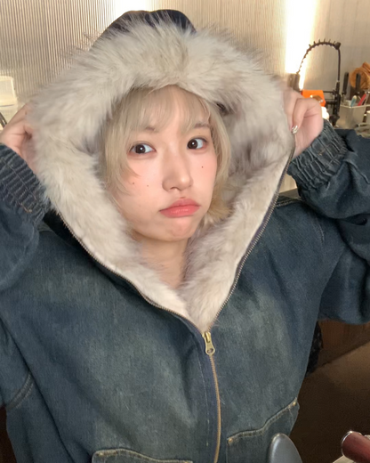 キルティングデニムファージャケット B0081