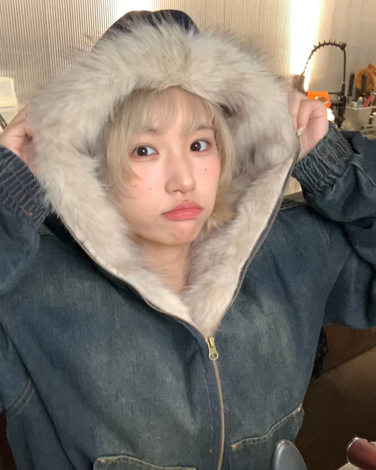 キルティングデニムファージャケット B0081