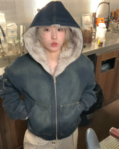 キルティングデニムファージャケット B0081