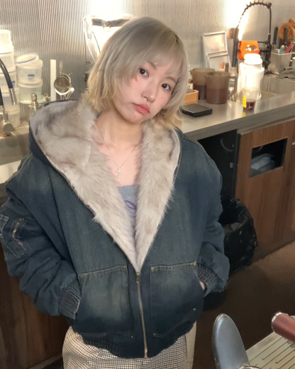 キルティングデニムファージャケット B0081