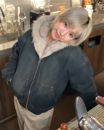 キルティングデニムファージャケット B0081