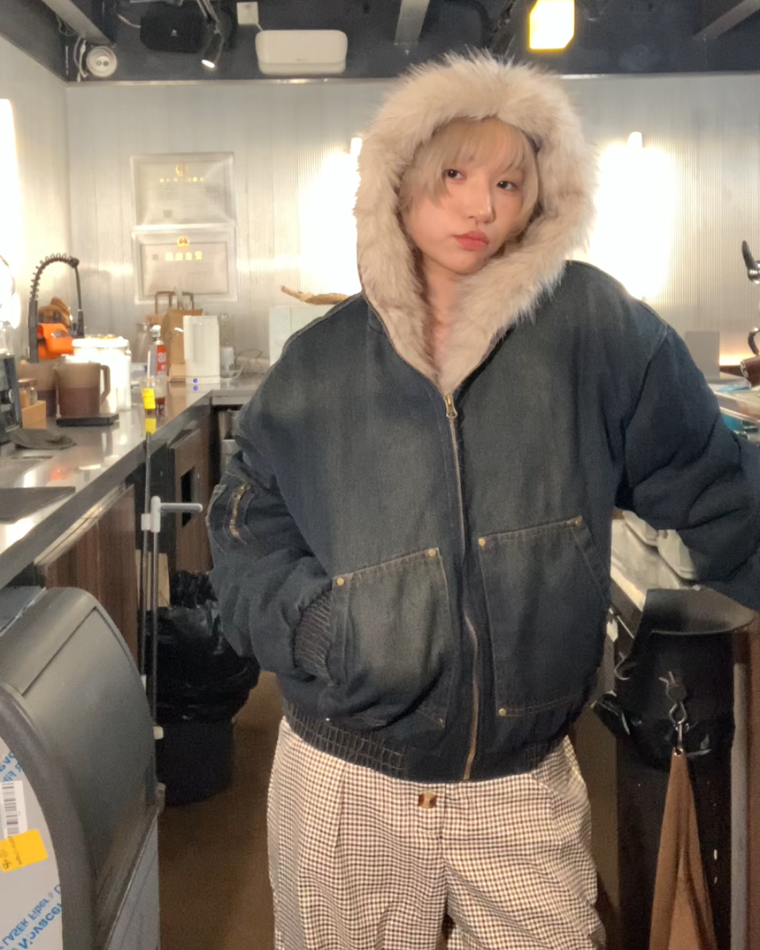 キルティングデニムファージャケット B0081