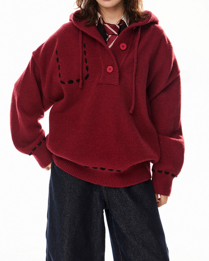 ステッチボタンニットフーディー B0085