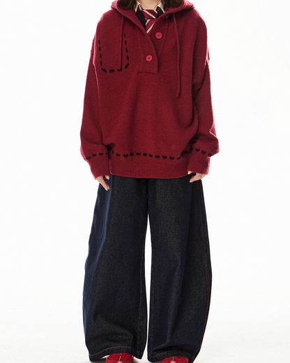 ステッチボタンニットフーディー B0085