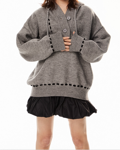 ステッチボタンニットフーディー B0085