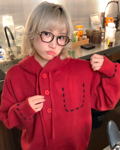 ステッチボタンニットフーディー B0085