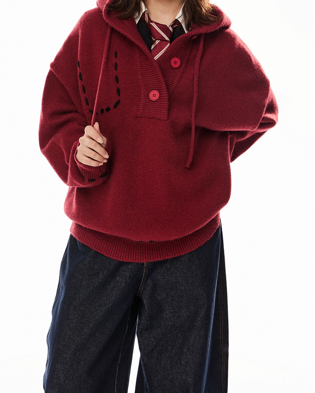 ステッチボタンニットフーディー B0085