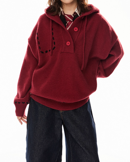 ステッチボタンニットフーディー B0085