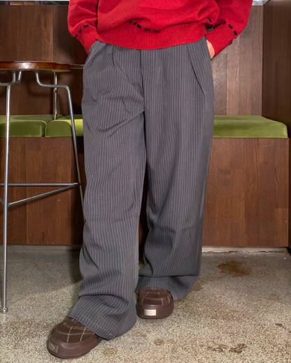 ピンストライプタックワイドスラックス B0086