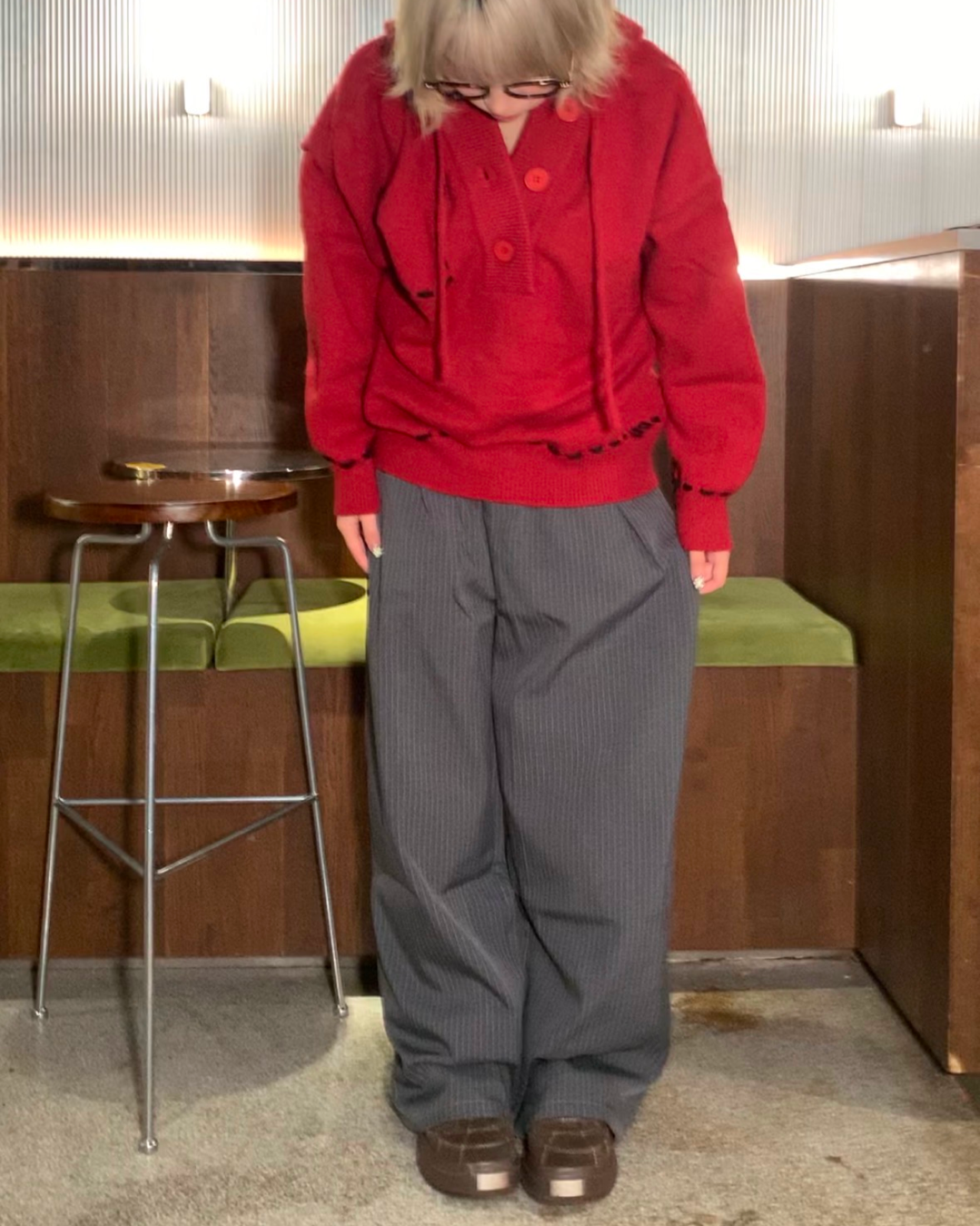 ピンストライプタックワイドスラックス B0086