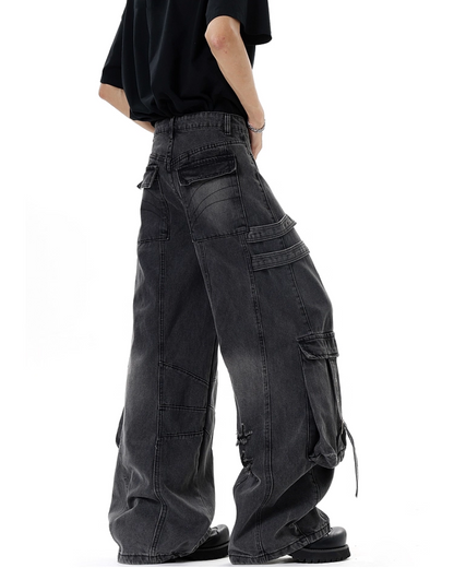 ワイドダメージポケットベルトデニムパンツ B0088