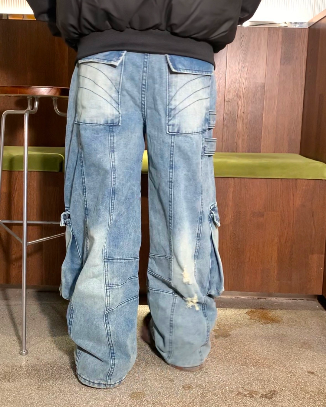 ワイドダメージポケットベルトデニムパンツ B0088
