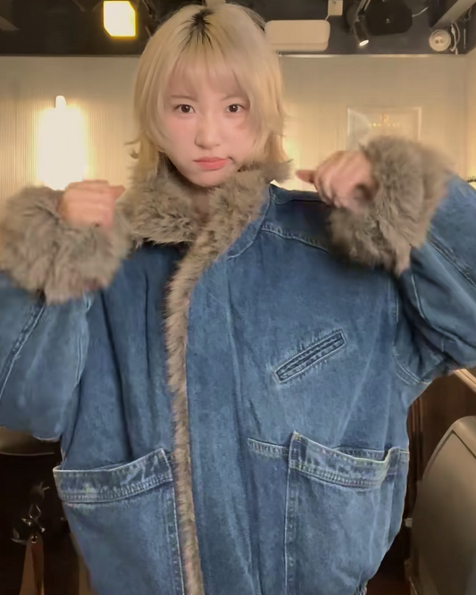 キルティングファーデニムジャケット B0091