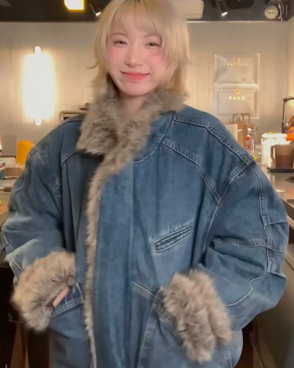 キルティングファーデニムジャケット B0091