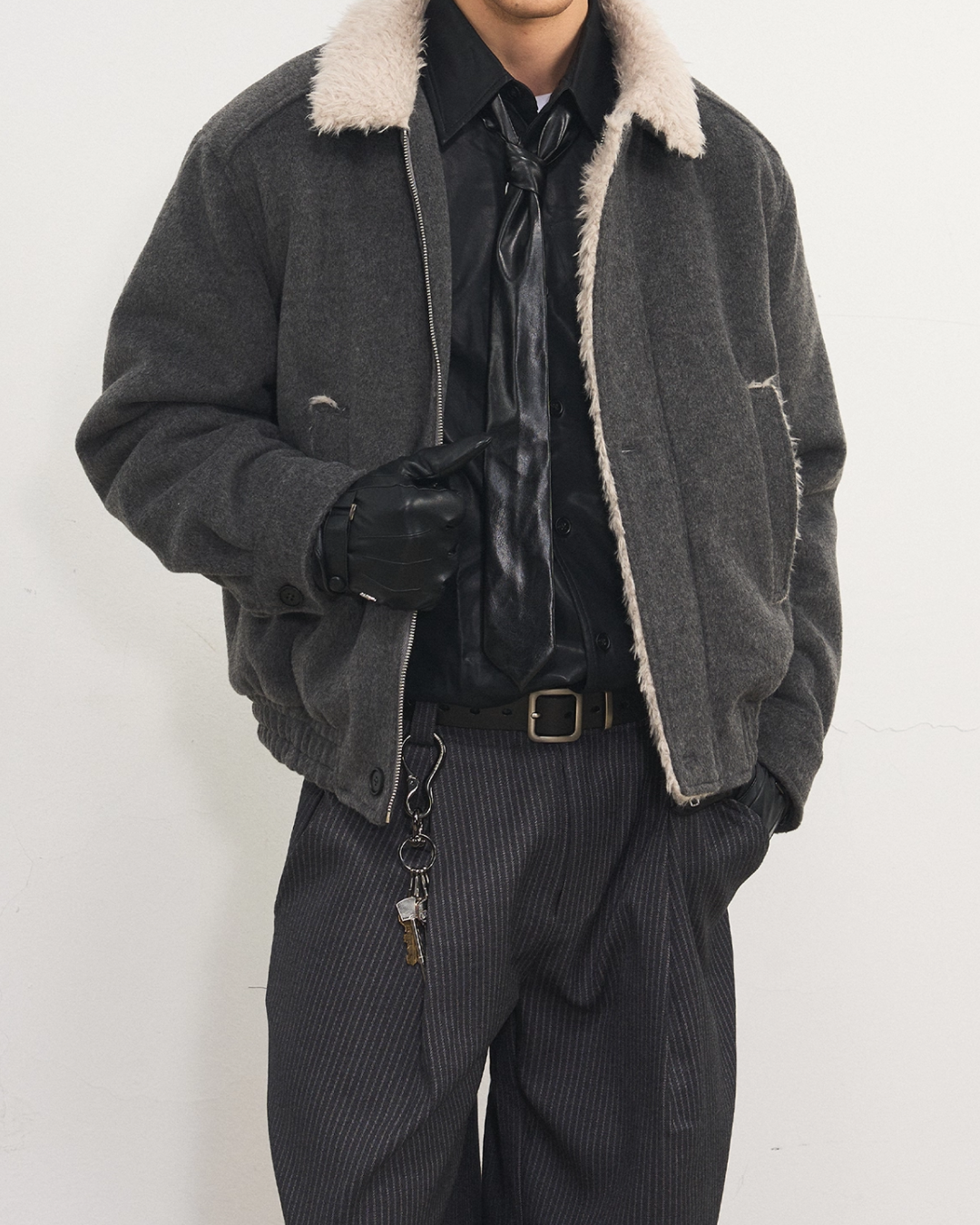 短丈ジップボタンファージャケット B0093