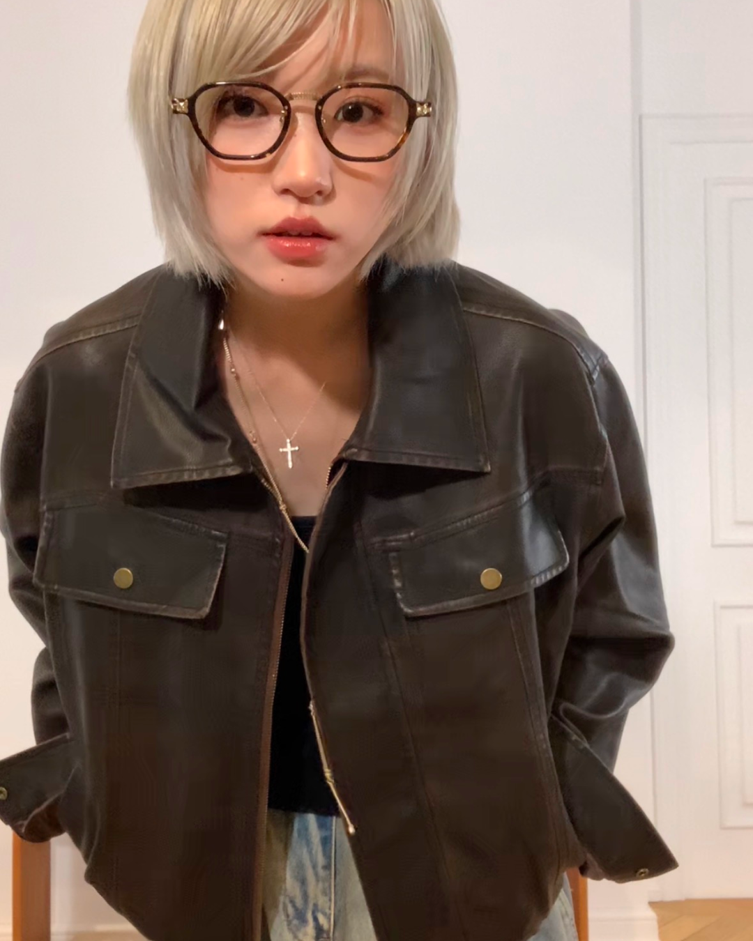 短丈ヴィンテージブラウンPUレザージャケット B0095