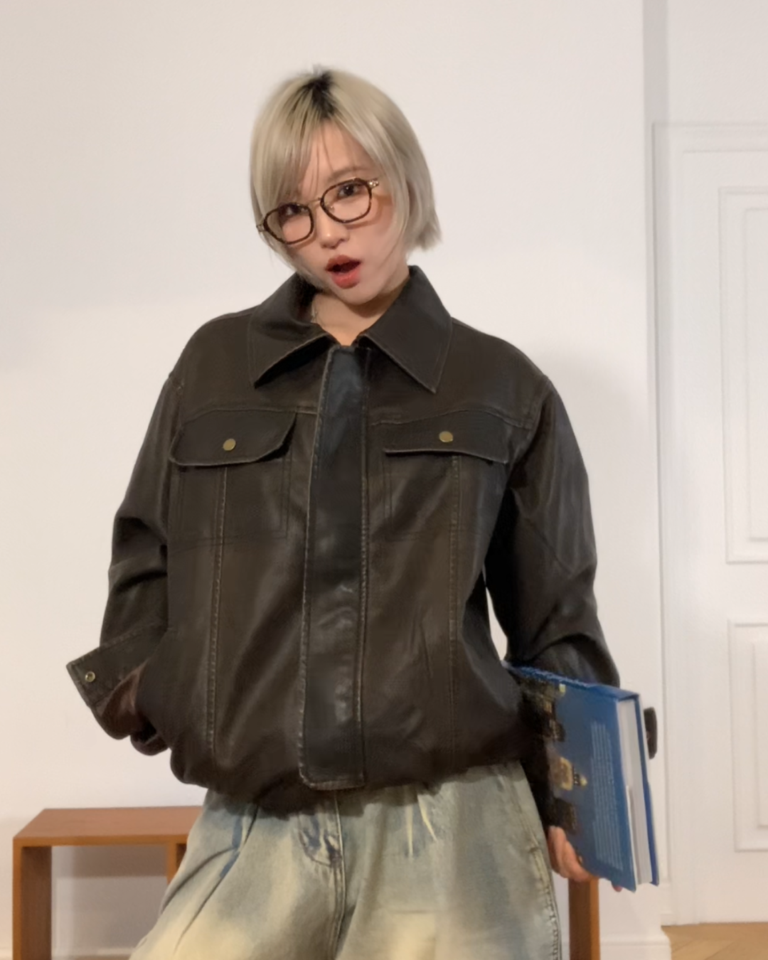 短丈ヴィンテージブラウンPUレザージャケット B0095