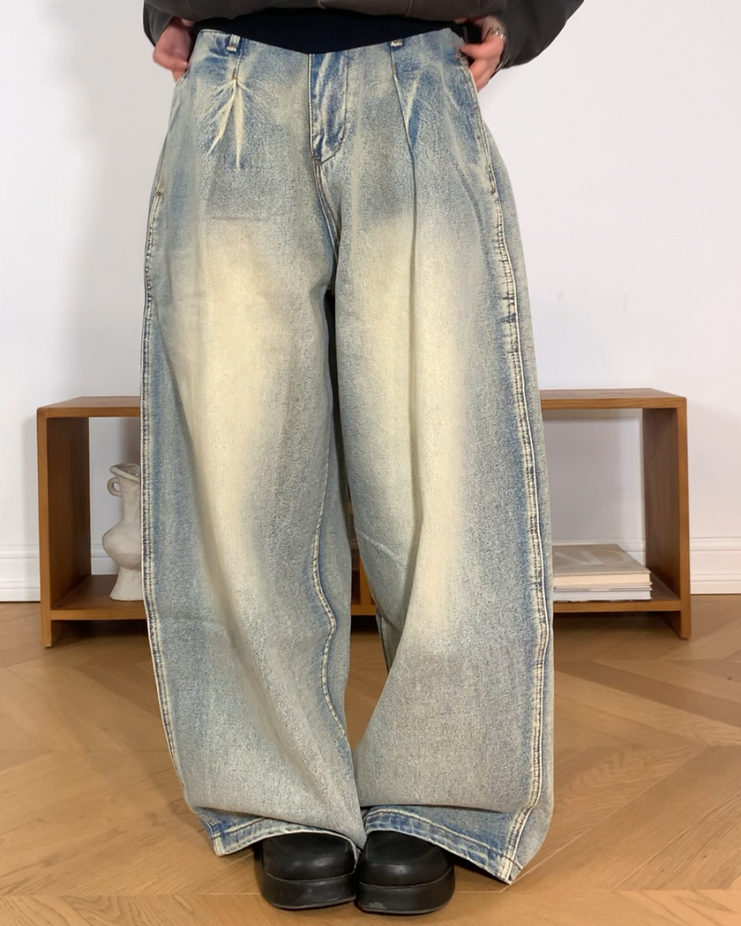 タックワイドウォッシュデニムパンツ B0097