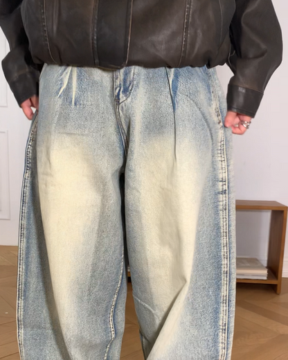 タックワイドウォッシュデニムパンツ B0097