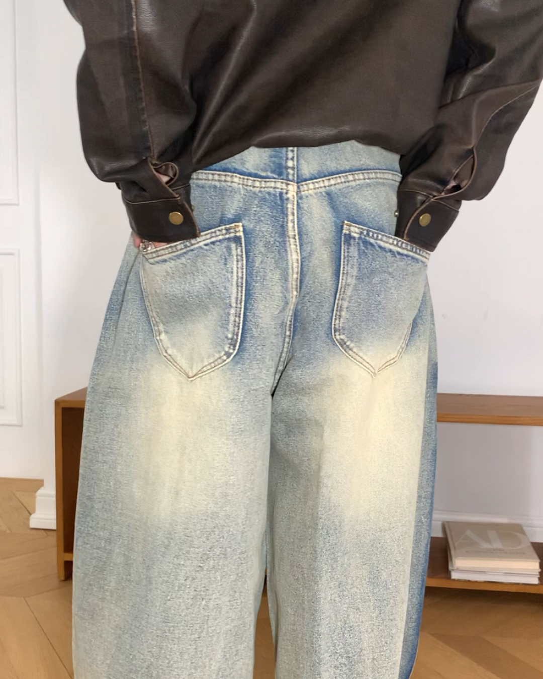 タックワイドウォッシュデニムパンツ B0097