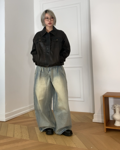 タックワイドウォッシュデニムパンツ B0097