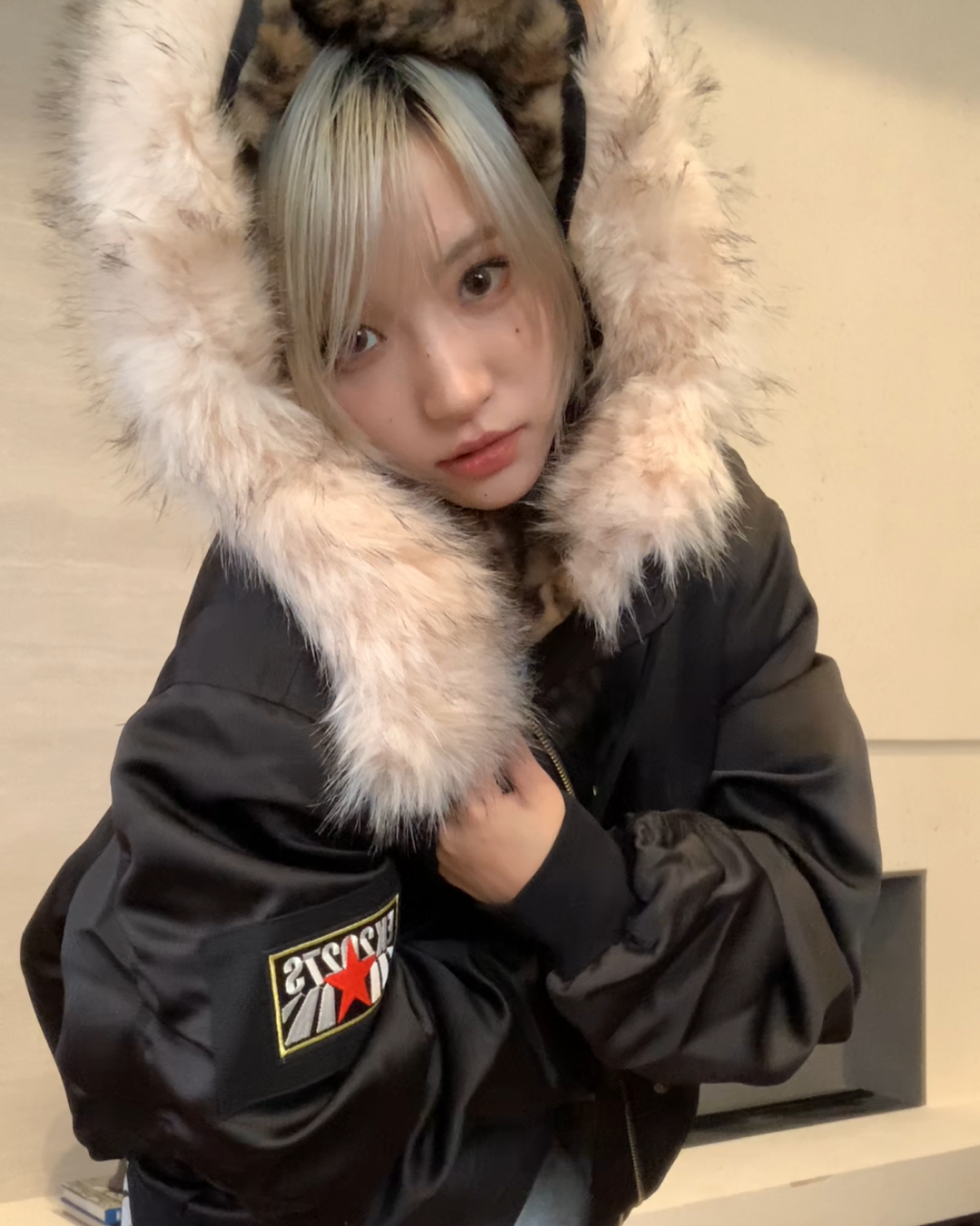 レオパードボアフードファージャケット B0098