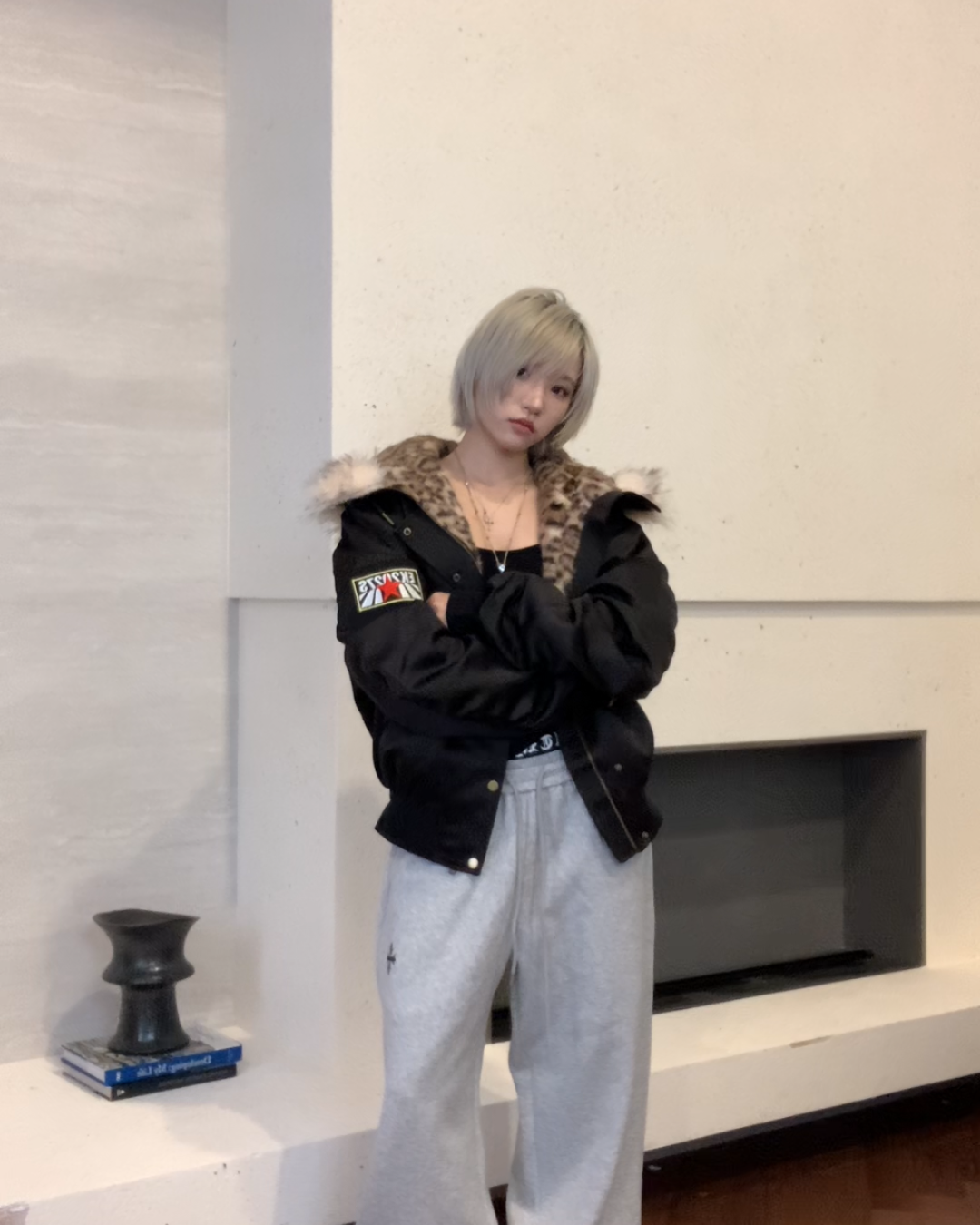 レオパードボアフードファージャケット B0098