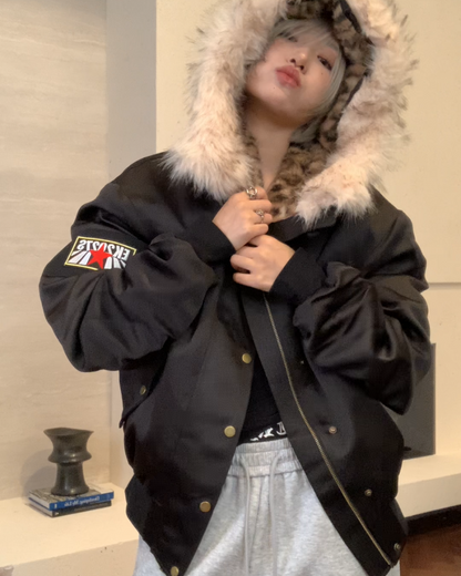 レオパードボアフードファージャケット B0098