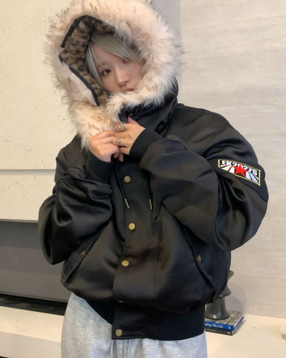 レオパードボアフードファージャケット B0098