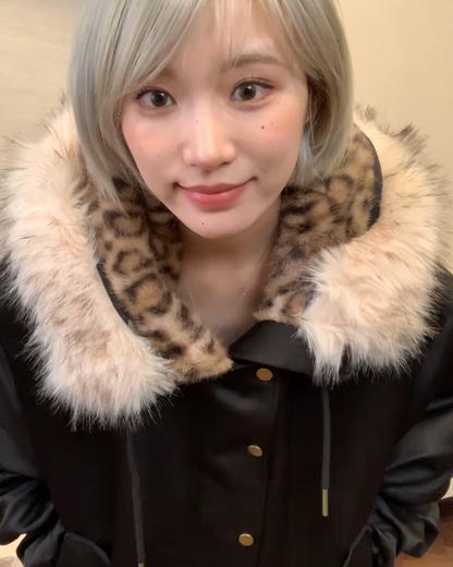 レオパードボアフードファージャケット B0098