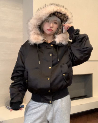 レオパードボアフードファージャケット B0098