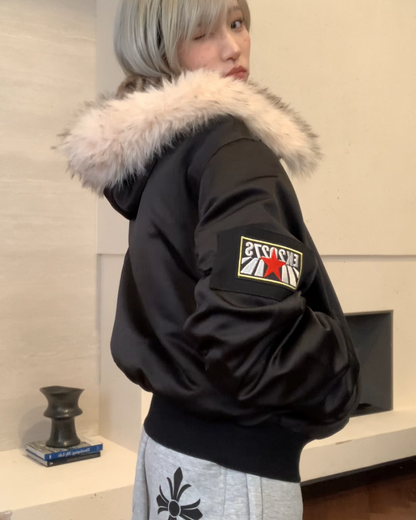 レオパードボアフードファージャケット B0098